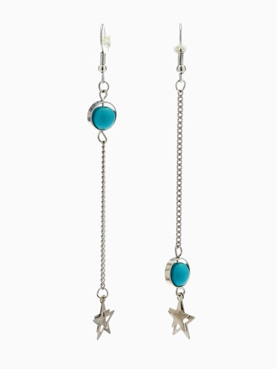Серьги под натуральный камень «Звёзды» бирюза, голубые в серебре