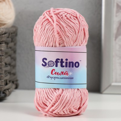 Пряжа для вязания спицами, крючком светящаяся 100% лавсан Softino «Сияй», 50 г, 50 м, розовая