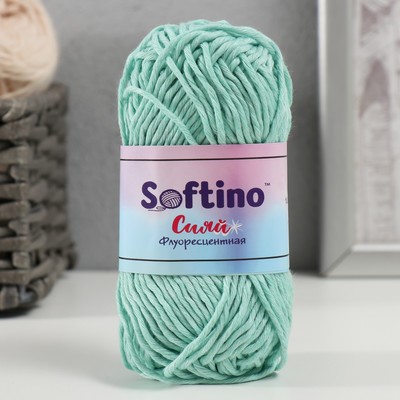 Пряжа для вязания спицами, крючком светящаяся 100% лавсан Softino «Сияй», 50 г, 50 м, бирюзовая