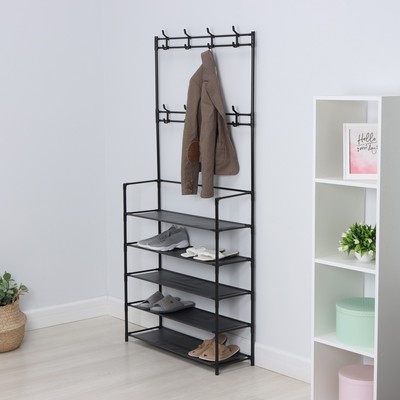 Вешалка - стойка напольная для одежды LaDо́m, с полками для хранения, 5 ярусов, 80×26×165 см, чёрная
