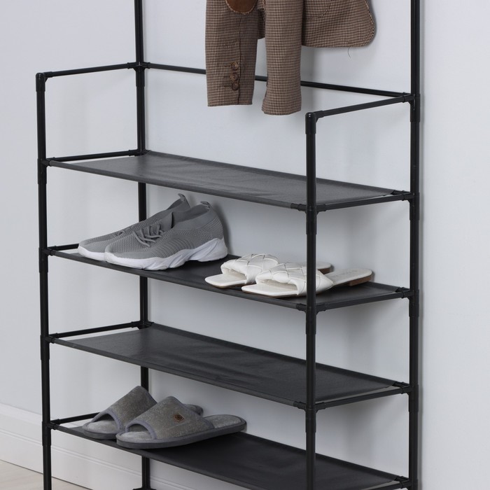 Стойка для одежды с полками для обуви LaDо́m, 5 ярусов, 80×26×165 см, цвет чёрный