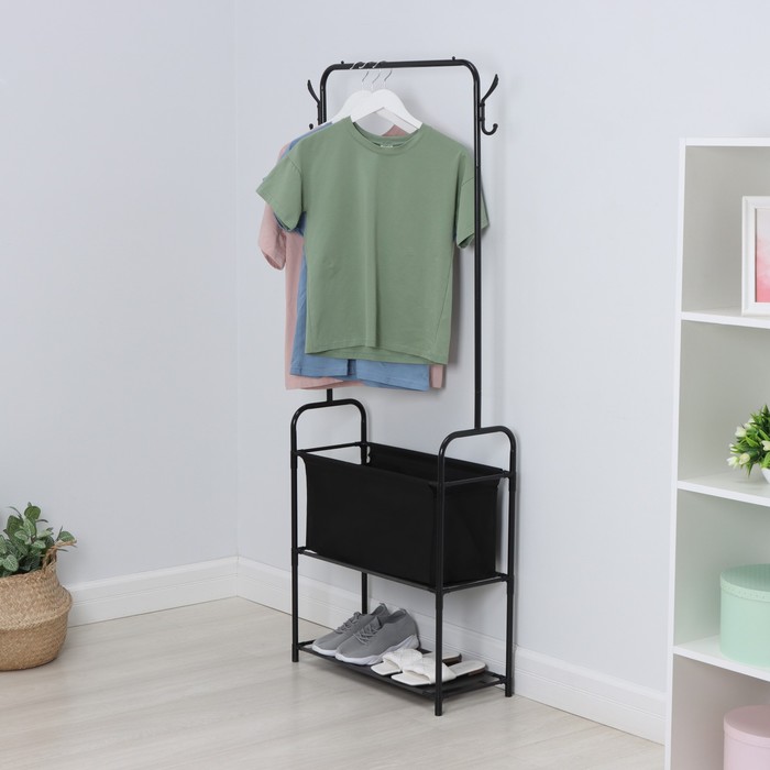 Вешалка напольная для одежды с корзиной LaDо́m, 60×26×160 см, цвет чёрный - Фото 1