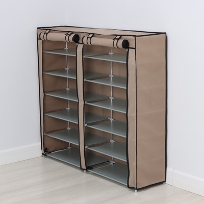 Полка для обуви с чехлом LaDо́m, двойная, 6 уровней, 117×30×106 см, цвет бежевый