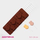 Форма для леденцов Доляна «Влюблённость», силикон, 9.5×24×1 см, 6 ячеек (4.2×3.3 см), с палочками, МИКС - Фото 1