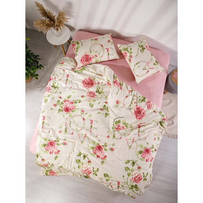 Постельное бельё 1.5 сп с простынёй на резинке, размер 140x200x20 см, 145x215 см, 50x70 см - 2 шт - Фото 1