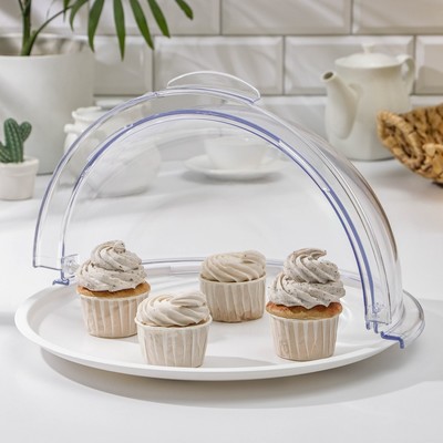 УЦЕНКА Блюдо для кондитерских изделий с крышкой, d=38 см, h=21 см, цвет белый/прозрачный