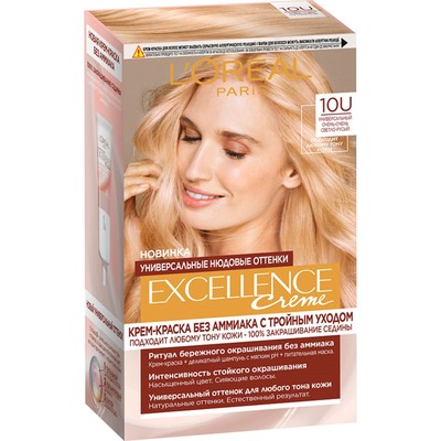 Крем-краска для волос L'Oreal Excellence Creme Universal Nudes, 10U универсальный очень-очень светло-русый