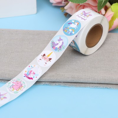 Наклейки в рулоне «Единорожки», 500 шт., 2.5×2.5 см