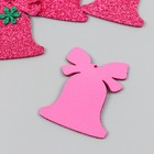 Декор "Колокольчик с цветком" 5х6 см малиновый  набор 6 шт фоам глиттер - фото 30908715