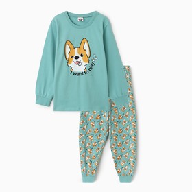 Пижама детская, цвет бирюзовый/корги, рост 128 см