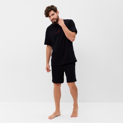 Пижама мужская (футболка, шорты) KAFTAN «Мне лень», размер 52, чёрная