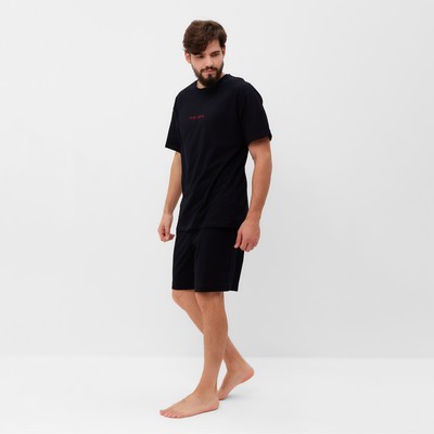 Пижама мужская (футболка, шорты) KAFTAN «Мне лень», размер 52, чёрная
