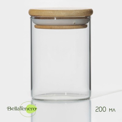 Баночка стеклянная для специй с бамбуковой крышкой BellaTenero «Эко», 200 мл, 6,5×8,5 см