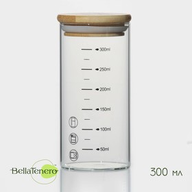 Банка для сыпучих продуктов с мерной шкалой и бамбуковой крышкой BellaTenero «Эко», 300 мл, 6,7×13,7 см