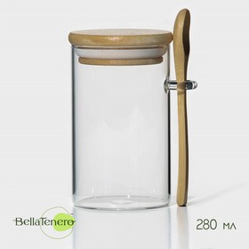 Банка стеклянная для хранения сыпучих продуктов с ложкой BellaTenero «Эко», 280 мл, 7×11 см, с бамбуковой крышкой