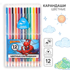 Цветные карандаши, 12 цветов, трехгранные, Человек-паук - фото 109149474