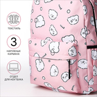 Рюкзак школьный из текстиля на молнии, 3 кармана, пенал, цвет розовый - фото 12039992