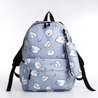 Рюкзак школьный из текстиля на молнии, 3 кармана, пенал, цвет голубой - фото 320394326