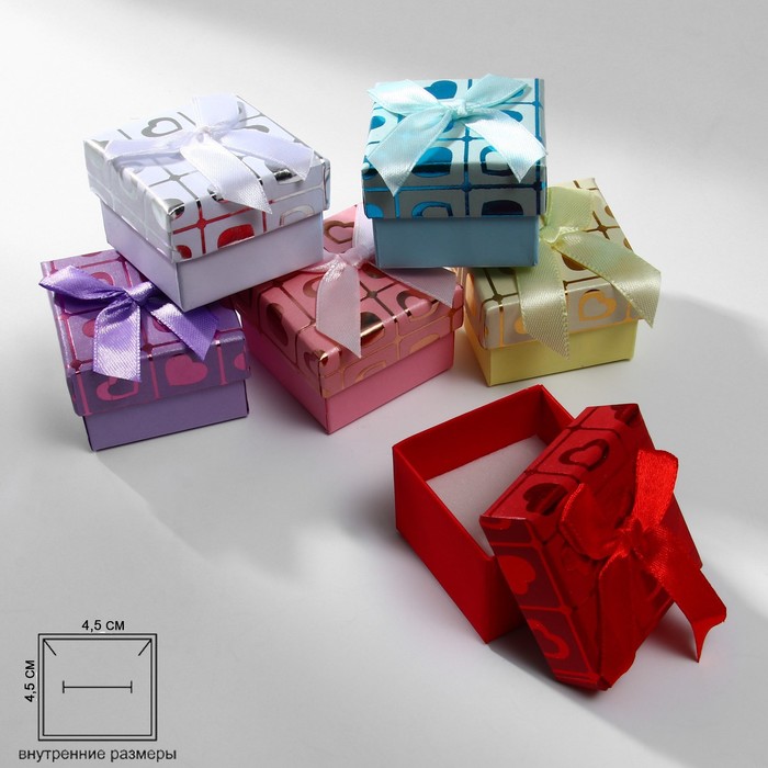 Коробочка подарочная под серьги/кольцо «Сердца», 5×5 (размер полезной части 4,5×4,5 см), цвет МИКС