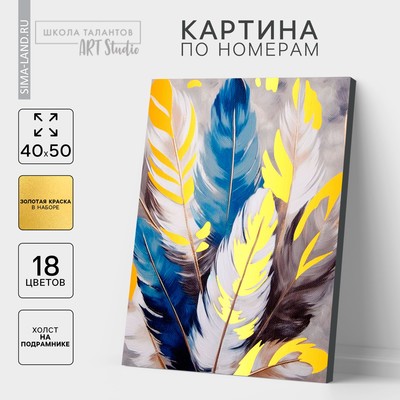 Картина по номерам на холсте с подрамником с золотой краской «Перья», 40×50 см