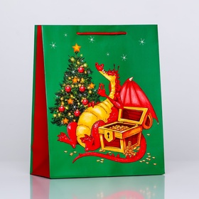 Пакет подарочный новогодний ламинированный «Дракон», 26×32×12 см