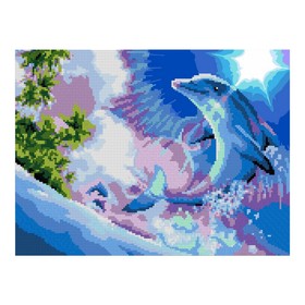 Алмазная мозаика, 30 × 40 см, частичное заполнение «Радостный дельфин»
