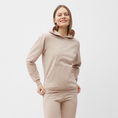 Костюм с начёсом женский (толстовка, брюки) Tusi, размер 48, бежевый