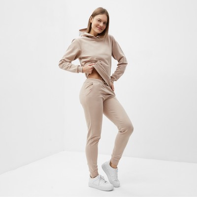 Костюм с начёсом женский (толстовка, брюки) Tusi, размер 48, бежевый