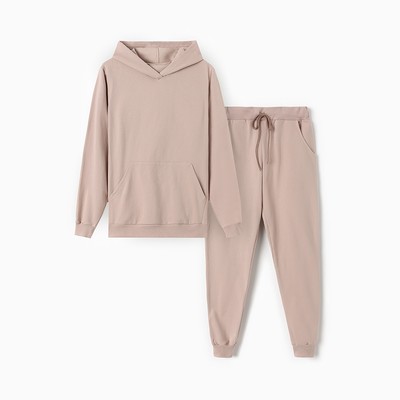 Костюм с начёсом женский (толстовка, брюки) Tusi, размер 48, бежевый