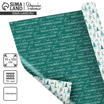 Упаковочная бумага на Новый год глянцевая двухсторонняя «Волшебный праздник», 70×100 см