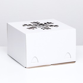 Коробка под торт с окном, "Снежинка", белая, 30 х 30 х 20 см