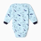 Боди детское на кнопках, цвет голубой/акулы, рост 74 см - фото 24052993