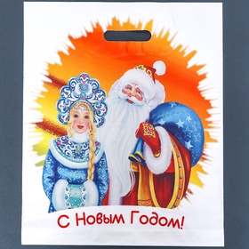 Пакет подарочный новогодний «Сказочные гости», полиэтиленовый с вырубной ручкой, 38×45 см, 50 мкм