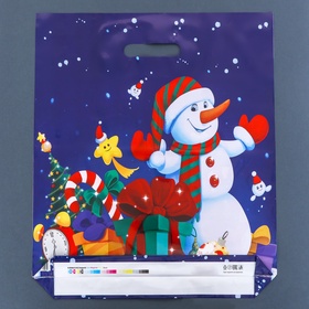 Пакет новогодний «Снеговичок с подарками», глянец полиэтиленовый с вырубной ручкой, 38?44.5 см (комплект 25 шт)