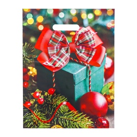 Пакет новогодний «Зеленый подарок», глянец полиэтиленовый с вырубной ручкой, 31?40 см, 60 мкм (комплект 50 шт)