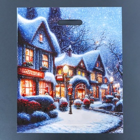 Пакет новогодний «Рождественская ночь», глянец полиэтиленовый с вырубной ручкой, 38?45 см, 60 мкм (комплект 25 шт)