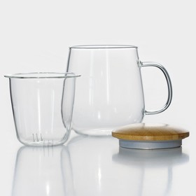 Кружка для заваривания «Эко», 500 мл, со стеклянным ситом, бамбуковая крышка, стекло, прозрачная