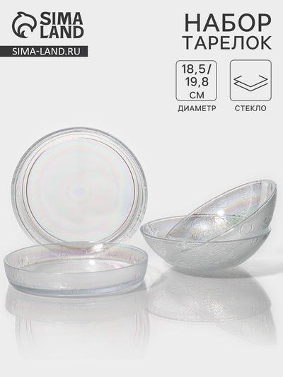 Набор тарелок «Космос», 4 предмета: 2 тарелки 18.5×5.5 см, 2 тарелки 19.8×3.5 см, стекло, перламутровый