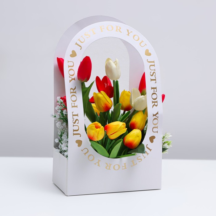 Коробка-переноска для цветов «Для тебя» 22 × 12 × 38 см, белая - Фото 1