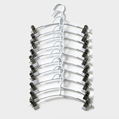 Вешалки для брюк и юбок с зажимами, 29×16 см, металл ПВХ покрытие, набор 10 шт., белые