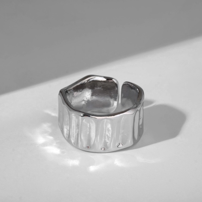 Кольцо «Мятые линии» рельеф, цвет серебро, безразмерное - Фото 1