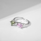 Кольцо «Яркость» кристаллов, цвет розово-зелёный в серебре, безразмерное - фото 7830995