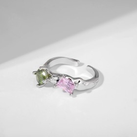Кольцо "Яркость" кристаллов, цвет розово-зелёный в серебре, безразмерное