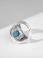 Кольцо с камнем «Бирюзовый мир», безразмерное, чёрно-голубое в чернёном серебре 9679575