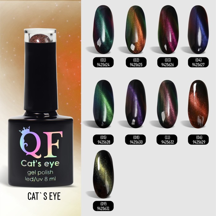 Гель лак для ногтей, «CAT`S EYE», 3-х фазный, 8мл, LED/UV, цвет хамелеон/бронзовый (06)