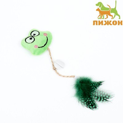 Игрушка для кошек «Лягушонок», с кошачьей мятой и перьями, 10 см, с бубенчиком, зелёная