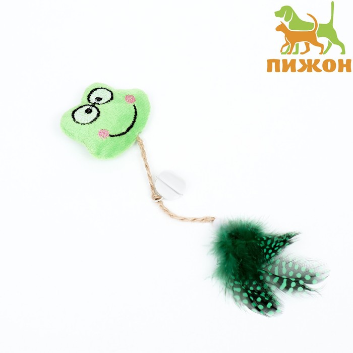 Игрушка для кошек «Лягушонок», с кошачьей мятой и перьями, 10 см, с бубенчиком, зелёная - Фото 1