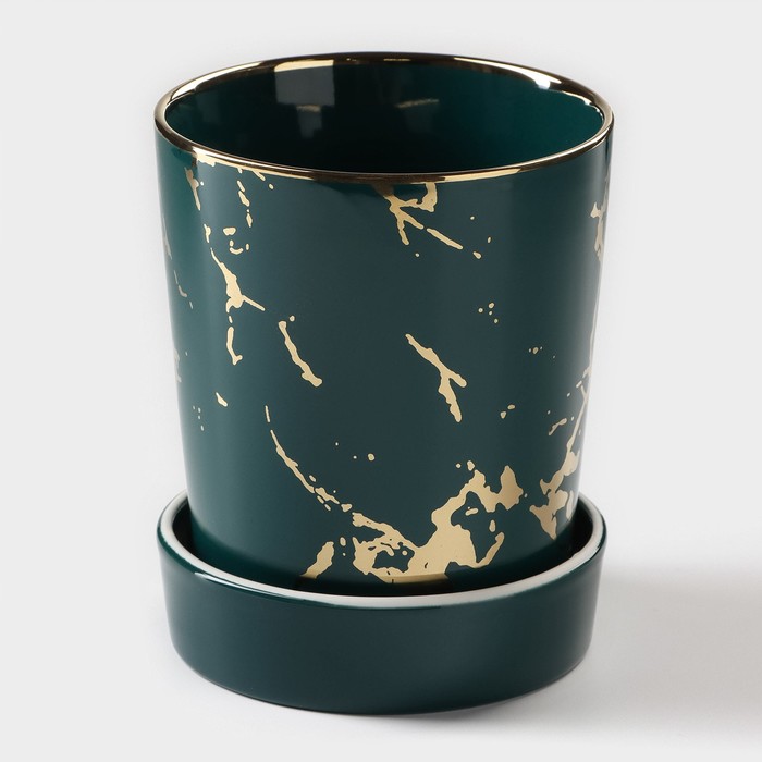 Подставка керамическая для столовых приборов Gold, 10,5×10,5×13 см, цвет зелёный - фото 1907894880