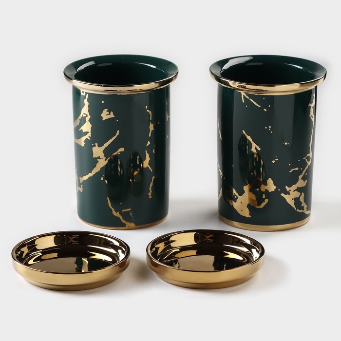 Набор подставок керамических для столовых приборов Gold, 19,5×9×18,5 см, цвет зелёный - фото 1907894886