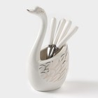 Подставка для столовых приборов «Лебедь», 5 предметов: подставка 9×6.5×16.5 см, 2 ложки, 2 вилки, цвет белый - Фото 2
